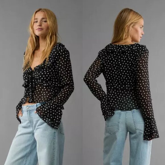 AE Long-Sleeve Ruffle Babydoll Blouse - Picture 4 of 4